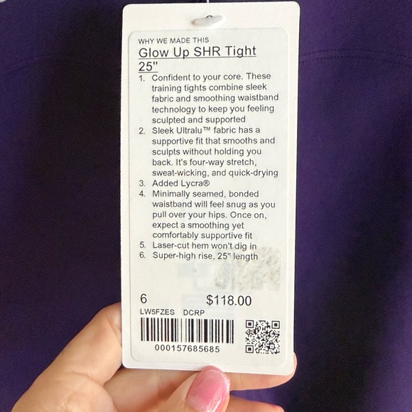 NWT Lululemon Glow Up SHR Tight 25” Purple – Size 6 - Picture 2 of 3